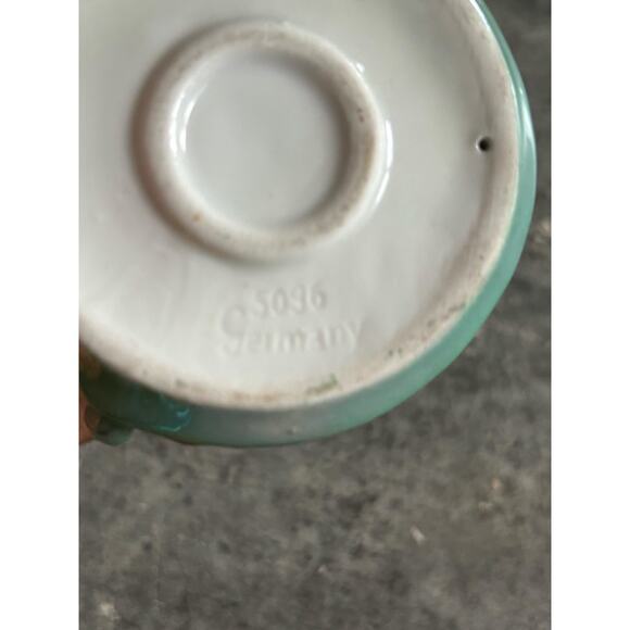 Vtg Germany Green w/Pink Rose Chamberstick style Candle Holders (4e) - Picture 3 of 4